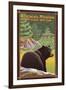 The Adirondacks - Lake Placid, New York - Black Bear in Forest-Lantern Press-Framed Art Print