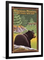 The Adirondacks - Lake Placid, New York - Black Bear in Forest-Lantern Press-Framed Art Print