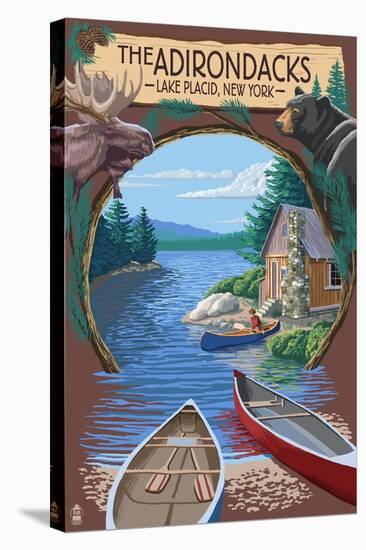 The Adirondacks - Lake Placid, New York State - Montage-Lantern Press-Stretched Canvas