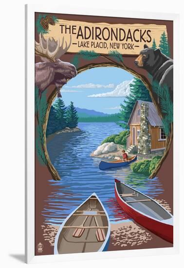 The Adirondacks - Lake Placid, New York State - Montage-Lantern Press-Framed Art Print