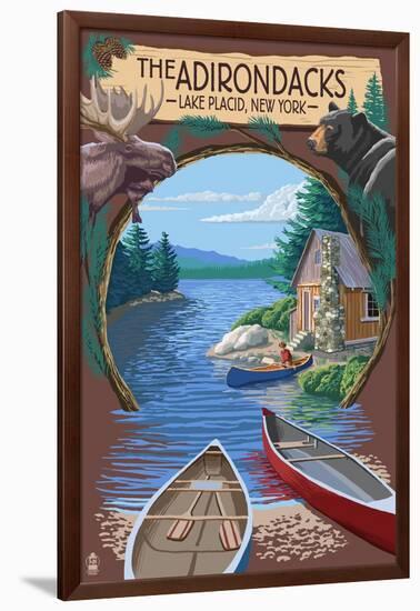 The Adirondacks - Lake Placid, New York State - Montage-Lantern Press-Framed Art Print