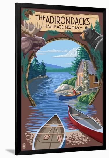 The Adirondacks - Lake Placid, New York State - Montage-Lantern Press-Framed Art Print