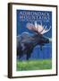 The Adirondacks - Lake Placid, New York State - Moose at Night-Lantern Press-Framed Art Print