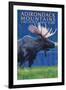 The Adirondacks - Lake Placid, New York State - Moose at Night-Lantern Press-Framed Art Print