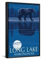 The Adirondacks - Long Lake, New York - Bear at Night-Lantern Press-Framed Art Print