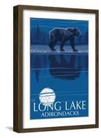 The Adirondacks - Long Lake, New York - Bear at Night-Lantern Press-Framed Art Print