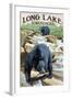 The Adirondacks - Long Lake, New York - Black Bears Fishing-Lantern Press-Framed Art Print