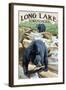 The Adirondacks - Long Lake, New York - Black Bears Fishing-Lantern Press-Framed Art Print
