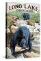 The Adirondacks - Long Lake, New York - Black Bears Fishing-Lantern Press-Stretched Canvas