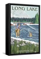 The Adirondacks - Long Lake, New York - Fisherman in River-Lantern Press-Framed Stretched Canvas