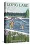 The Adirondacks - Long Lake, New York - Fisherman in River-Lantern Press-Stretched Canvas