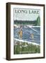 The Adirondacks - Long Lake, New York - Fisherman in River-Lantern Press-Framed Art Print