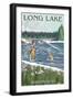 The Adirondacks - Long Lake, New York - Fisherman in River-Lantern Press-Framed Art Print