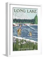 The Adirondacks - Long Lake, New York - Fisherman in River-Lantern Press-Framed Art Print