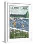 The Adirondacks - Long Lake, New York - Fisherman in River-Lantern Press-Framed Art Print