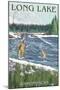 The Adirondacks - Long Lake, New York - Fisherman in River-Lantern Press-Mounted Art Print