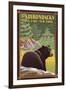 The Adirondacks - Long Lake, New York State - Black Bear in Forest-Lantern Press-Framed Art Print