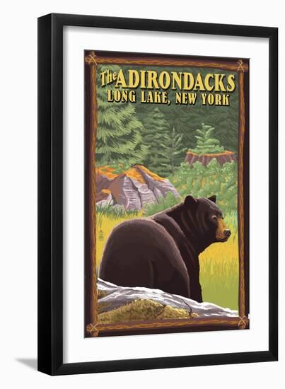 The Adirondacks - Long Lake, New York State - Black Bear in Forest-Lantern Press-Framed Art Print