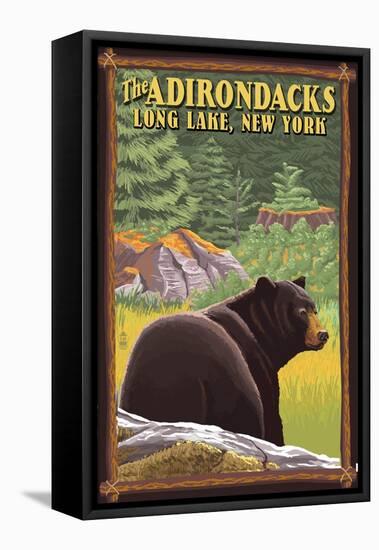 The Adirondacks - Long Lake, New York State - Black Bear in Forest-Lantern Press-Framed Stretched Canvas