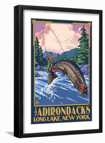 The Adirondacks - Long Lake, New York State - Fly Fishing-Lantern Press-Framed Art Print