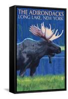 The Adirondacks - Long Lake, New York State - Moose at Night-Lantern Press-Framed Stretched Canvas