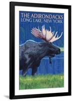 The Adirondacks - Long Lake, New York State - Moose at Night-Lantern Press-Framed Art Print