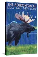 The Adirondacks - Long Lake, New York State - Moose at Night-Lantern Press-Stretched Canvas