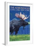 The Adirondacks - Long Lake, New York State - Moose at Night-Lantern Press-Framed Art Print