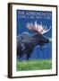 The Adirondacks - Long Lake, New York State - Moose at Night-Lantern Press-Framed Art Print