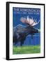 The Adirondacks - Long Lake, New York State - Moose at Night-Lantern Press-Framed Art Print