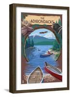The Adirondacks, New York - Canoe Scene-Lantern Press-Framed Art Print