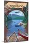 The Adirondacks, New York - Canoe Scene-Lantern Press-Mounted Art Print