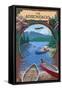 The Adirondacks, New York - Canoe Scene-Lantern Press-Framed Stretched Canvas