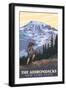 The Adirondacks, New York - Hikers and Mountain-Lantern Press-Framed Art Print