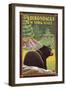 The Adirondacks, New York State - Black Bear in Forest-Lantern Press-Framed Art Print