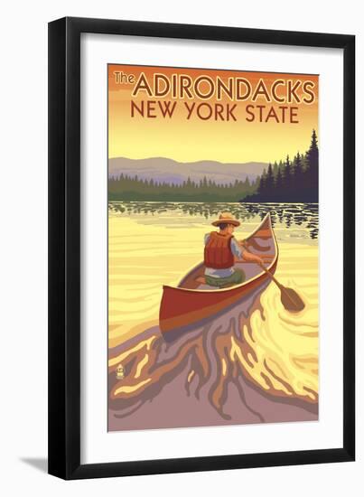 The Adirondacks, New York State - Canoe Scene-Lantern Press-Framed Art Print