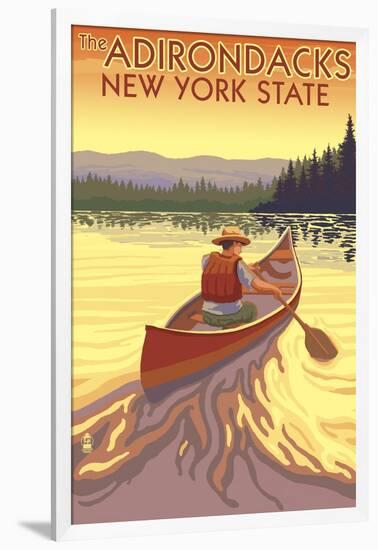 The Adirondacks, New York State - Canoe Scene-Lantern Press-Framed Art Print