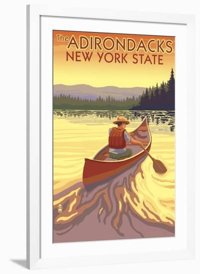 The Adirondacks, New York State - Canoe Scene-Lantern Press-Framed Art Print