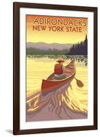 The Adirondacks, New York State - Canoe Scene-Lantern Press-Framed Art Print