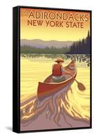 The Adirondacks, New York State - Canoe Scene-Lantern Press-Framed Stretched Canvas