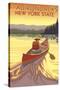 The Adirondacks, New York State - Canoe Scene-Lantern Press-Stretched Canvas
