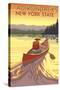 The Adirondacks, New York State - Canoe Scene-Lantern Press-Stretched Canvas