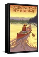 The Adirondacks, New York State - Canoe Scene-Lantern Press-Framed Stretched Canvas