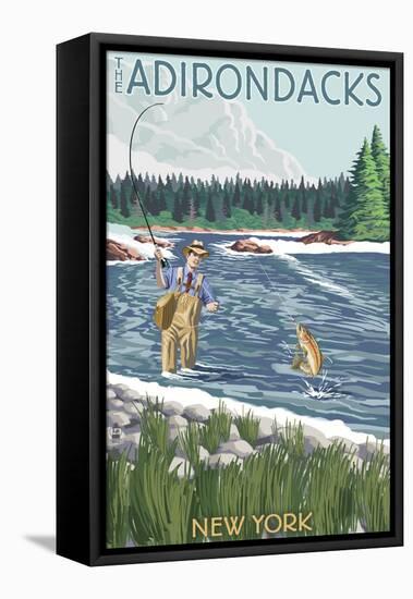 The Adirondacks, New York State - Fishing Scene-Lantern Press-Framed Stretched Canvas
