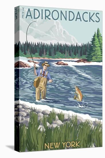 The Adirondacks, New York State - Fishing Scene-Lantern Press-Stretched Canvas