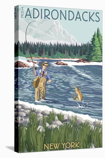 The Adirondacks, New York State - Fishing Scene-Lantern Press-Stretched Canvas