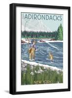 The Adirondacks, New York State - Fishing Scene-Lantern Press-Framed Art Print