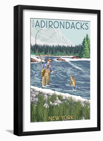 The Adirondacks, New York State - Fishing Scene-Lantern Press-Framed Art Print