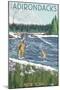 The Adirondacks, New York State - Fishing Scene-Lantern Press-Mounted Art Print