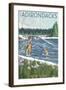 The Adirondacks, New York State - Fishing Scene-Lantern Press-Framed Art Print